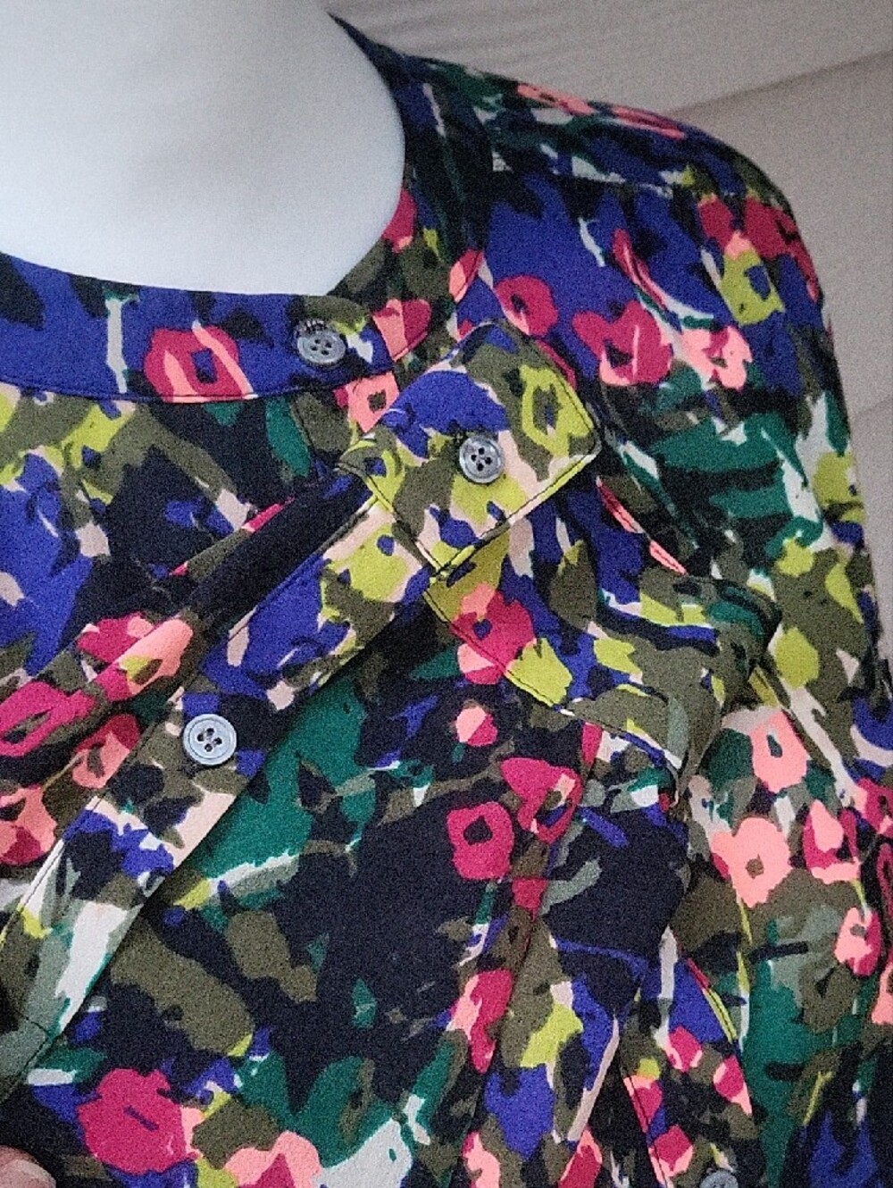 J.Crew Floral Abstract Botanical Tunic Blouse Green Blue Long Sleeve Small - Picture 5 of 10